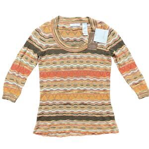 JH  Collectibles Petite S Multicolor Chevron Knit 3/4 Long Sleeve Scoop Top NWT